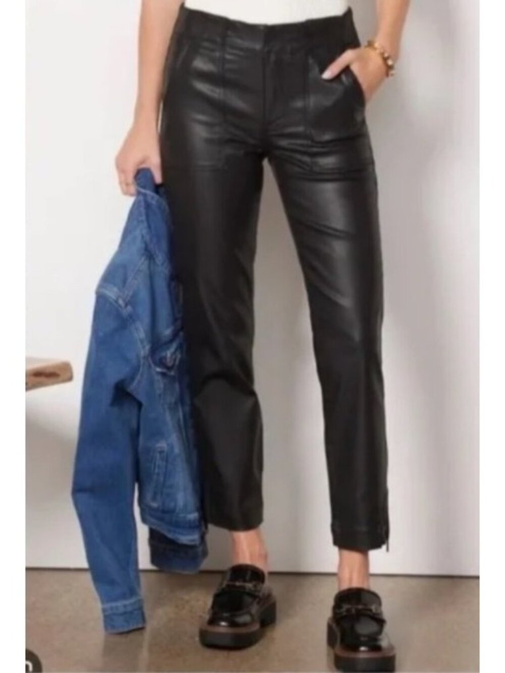 Kut From the Kloth Reese Ankle Straight-Leg Coated Denim Faux Leather Pants 0